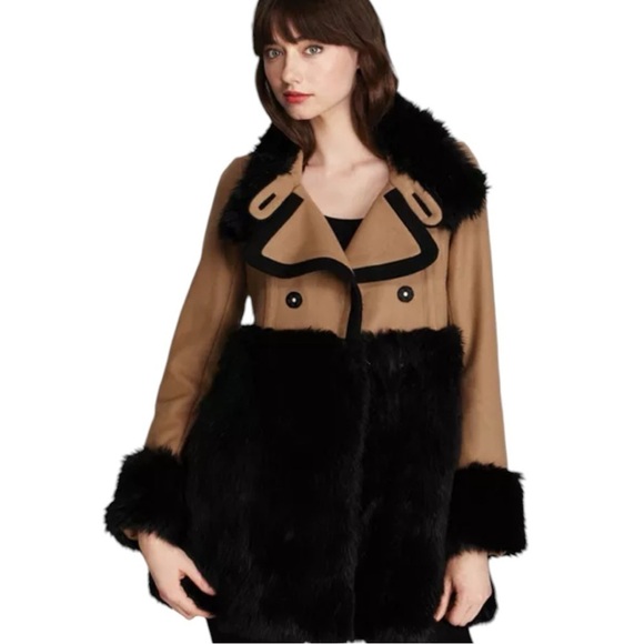 Juicy Couture Black Label Melton Wool Faux Fur Coat Ginger Glace Fur Wool Coat